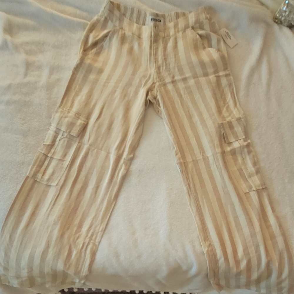 Zara Striped Cargo Pants - Beige and White